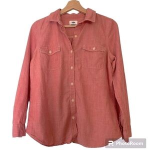 OLD NAVY RED CHAMBRAY BUTTON DOWN SHIRT PETITE SIZE SMALL